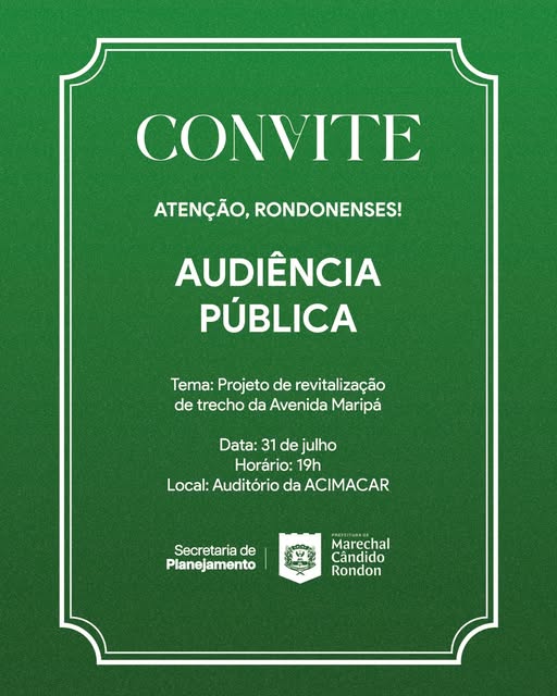 Prefeitura convoca população para audiência pública sobre revitalização da avenida Maripá