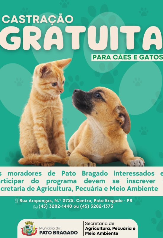 Secretaria de Agricultura, Pecuária e Meio Ambiente de Pato Bragado Lança Programa controle populacional de cães e gatos