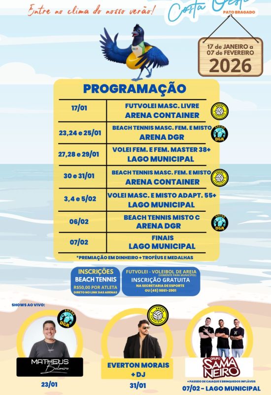 Verão Maior Paraná – Costa Oeste inicia neste sábado (17) em Pato Bragado