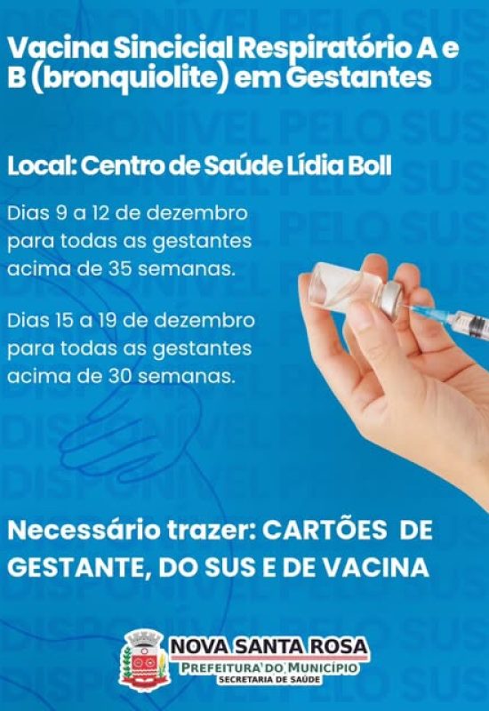 Secretaria de Saúde realiza busca ativa para imunizar gestantes contra o vírus sincicial respiratório