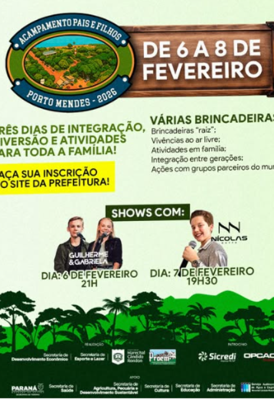 Acampamento Pais e Filhos 2026 acontecerá de 6 a 8 de fevereiro